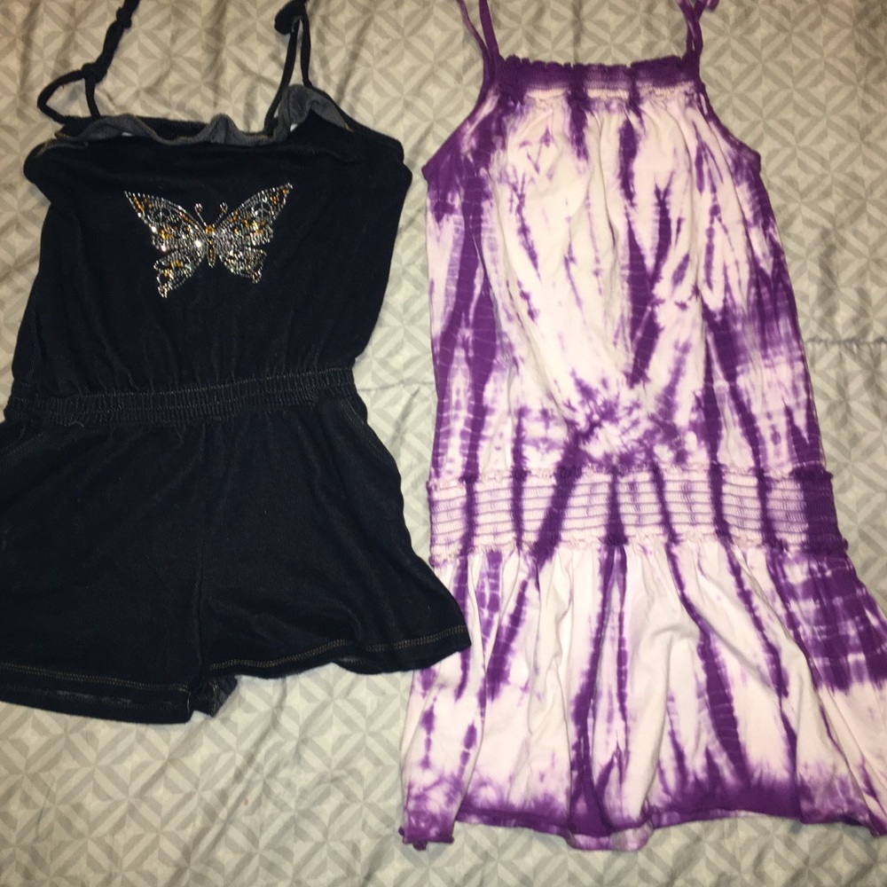 Stretch denim romper & tie dye dress